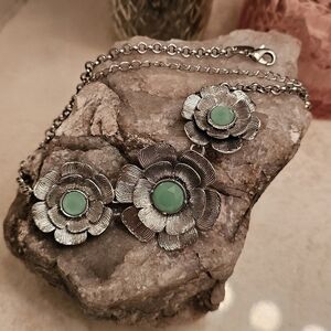 Lia Sophia Silver Necklace with Green Floral Design